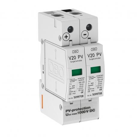 Descărcător de supratensiune V20, 2 poli 1000 V CC 2 | IP20