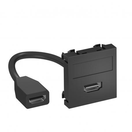 Conector HDMI, 1 modul, ieşire dreaptă, cu cablu de conectare drept |  | HDMI | gri închis; RAL 7021