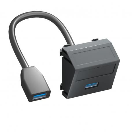 Conexiune USB 2.0 / 3.0, 1 modul, ieşire oblică, cu cablu de conectare oblic |  | USB | gri închis; RAL 7021